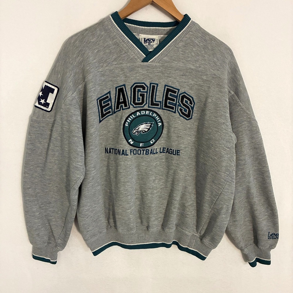 Philadelphia Eagles Lee Sport Sweatshirt Men M Ringer V Neck Embroidered NFL